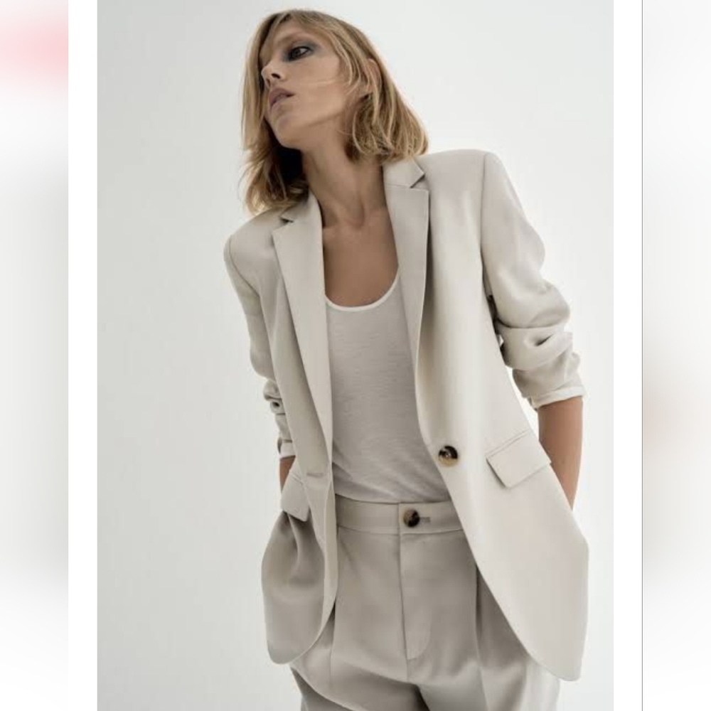 NWT Zara Straight Single Button Blazer - Stone Light Gray, Size XS